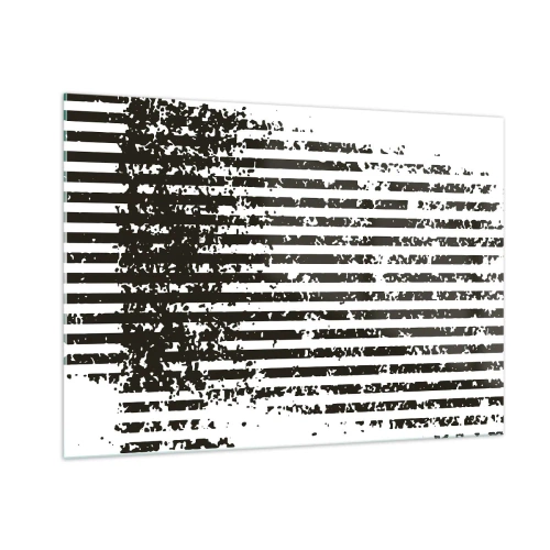 Cuadro sobre vidrio - Impresiones sobre Vidrio - Líneas horizontales en blanco y negro con efectos de ruido y abrasión. - 100x70cm - Ritmo y ruido - Decoración de pared moderna para salón y dormitorio ARTTOR