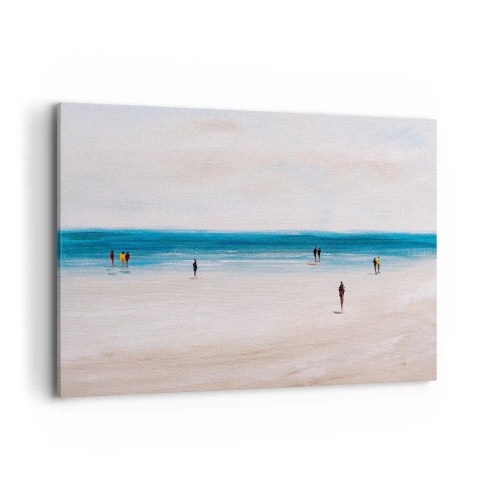 Cuadro sobre lienzo - Impresión de Imagen - Una playa con gente con el mar en calma como telón de fondo. - 100x70cm - Necesidad natural - Decoración de pared moderna para salón y dormitorio ARTTOR