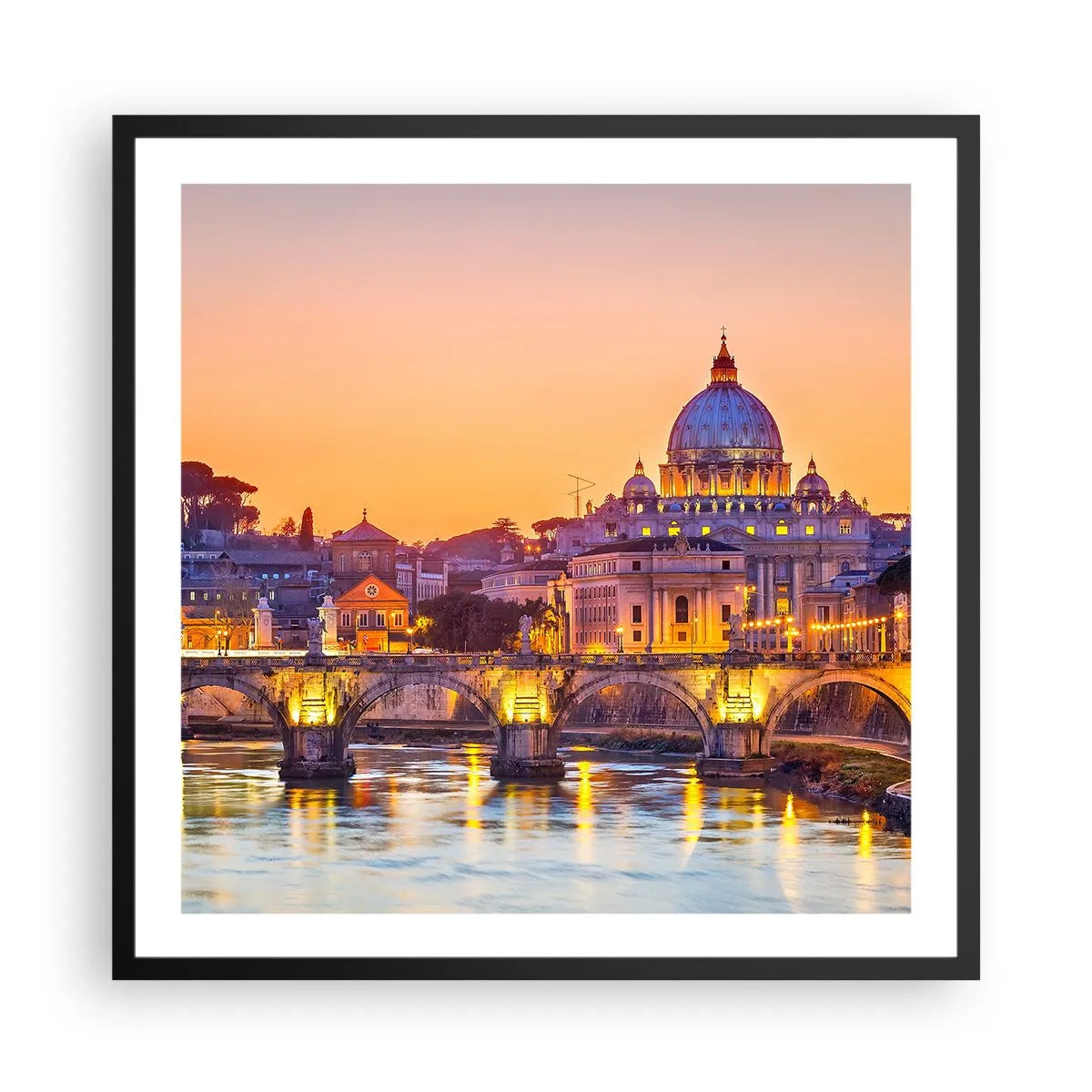 Póster en marco negro - Crepúsculo sobre la Ciudad Eterna - 60x60 cm