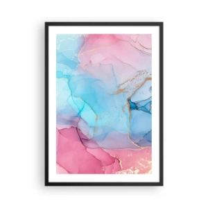 Póster en marco negro - Manchas abstractas en tonos rosa, azul y dorado. - 50x70cm - Reuniones y encuentros de colores - Decoración de pared moderna para salón y dormitorio ARTTOR