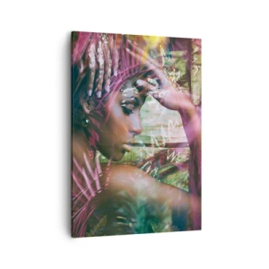 Cuadro sobre lienzo - Impresión de Imagen - Retrato de una mujer rodeada de vegetación exótica. - 50x70cm - La madre naturaleza en la selva - Decoración de pared moderna para salón y dormitorio ARTTOR