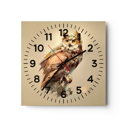 Reloj de pared - Reloj de vidrio - Sabiduría de búho - 30x30 cm
