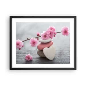 Póster en marco negro - Felicidad con la flor del cerezo - 50x40 cm