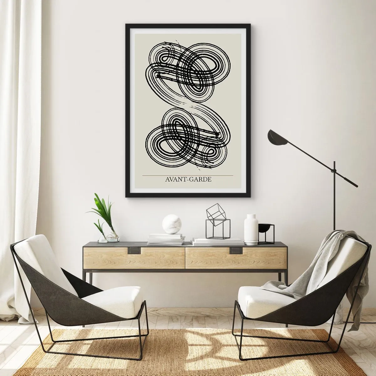Póster en marco negro - Composición abstracta de líneas vanguardistas - 50x70cm - Salió espontáneamente - Decoración de pared moderna para salón y dormitorio ARTTOR