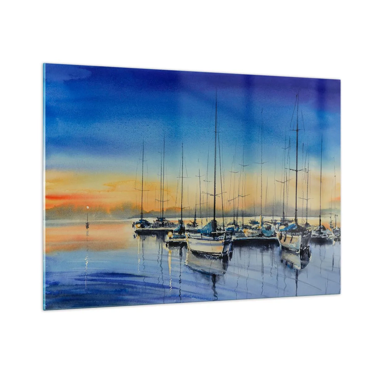 Cuadro sobre vidrio - Impresiones sobre Vidrio - Veleros en el puerto al atardecer - 100x70cm - El final de un buen día - Decoración de pared moderna para salón y dormitorio ARTTOR