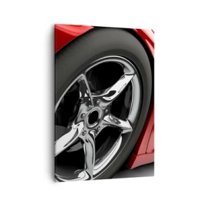 Cuadro sobre lienzo - Impresión de Imagen - Coche deportivo rojo con ruedas cromadas - 50x70cm - Creado para la velocidad - Decoración de pared moderna para salón y dormitorio ARTTOR