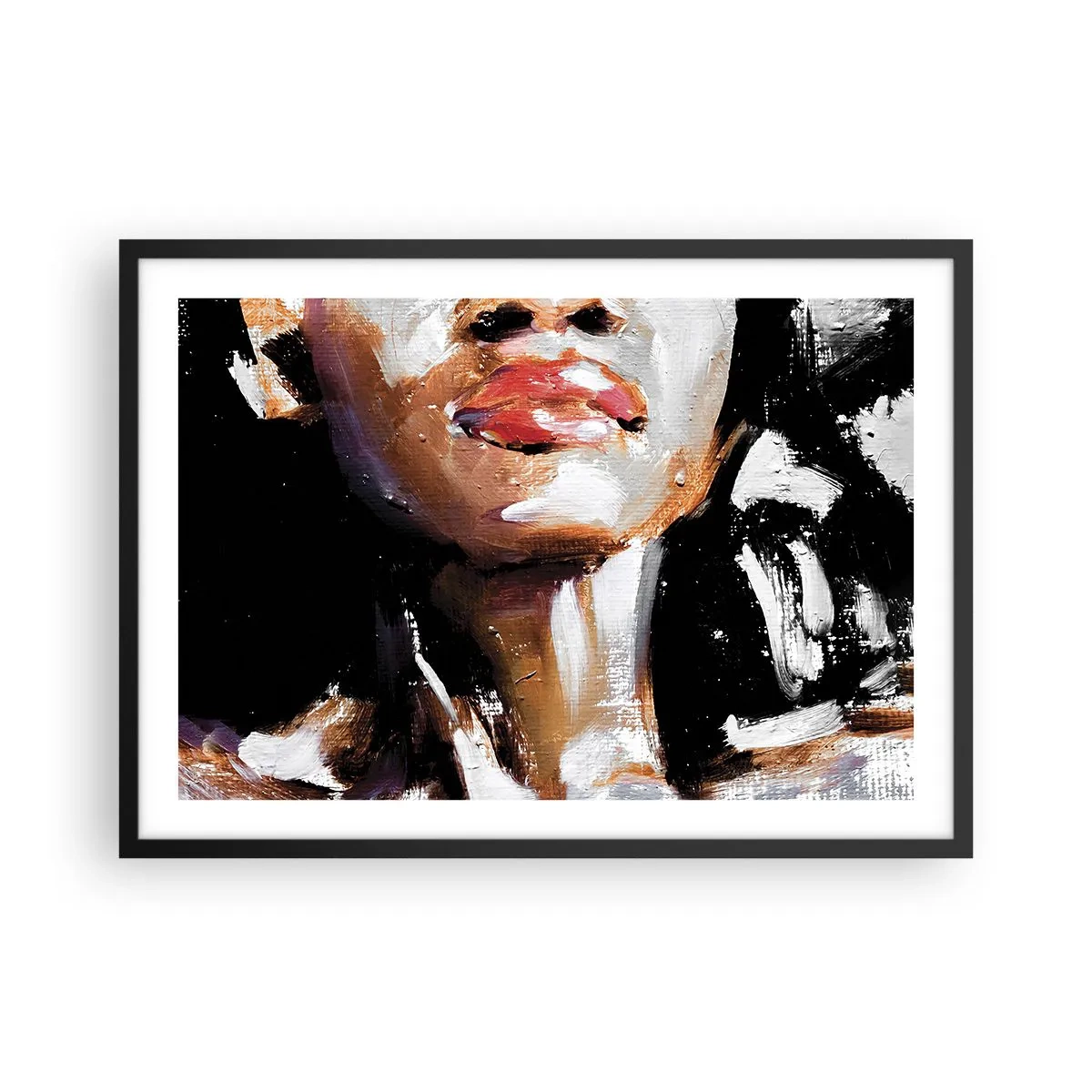 Póster en marco negro - Retrato de una mujer en un estilo pictórico expresivo sobre un fondo oscuro. - 70x50cm - Orgullo sin prejuicios - Decoración de pared moderna para salón y dormitorio ARTTOR