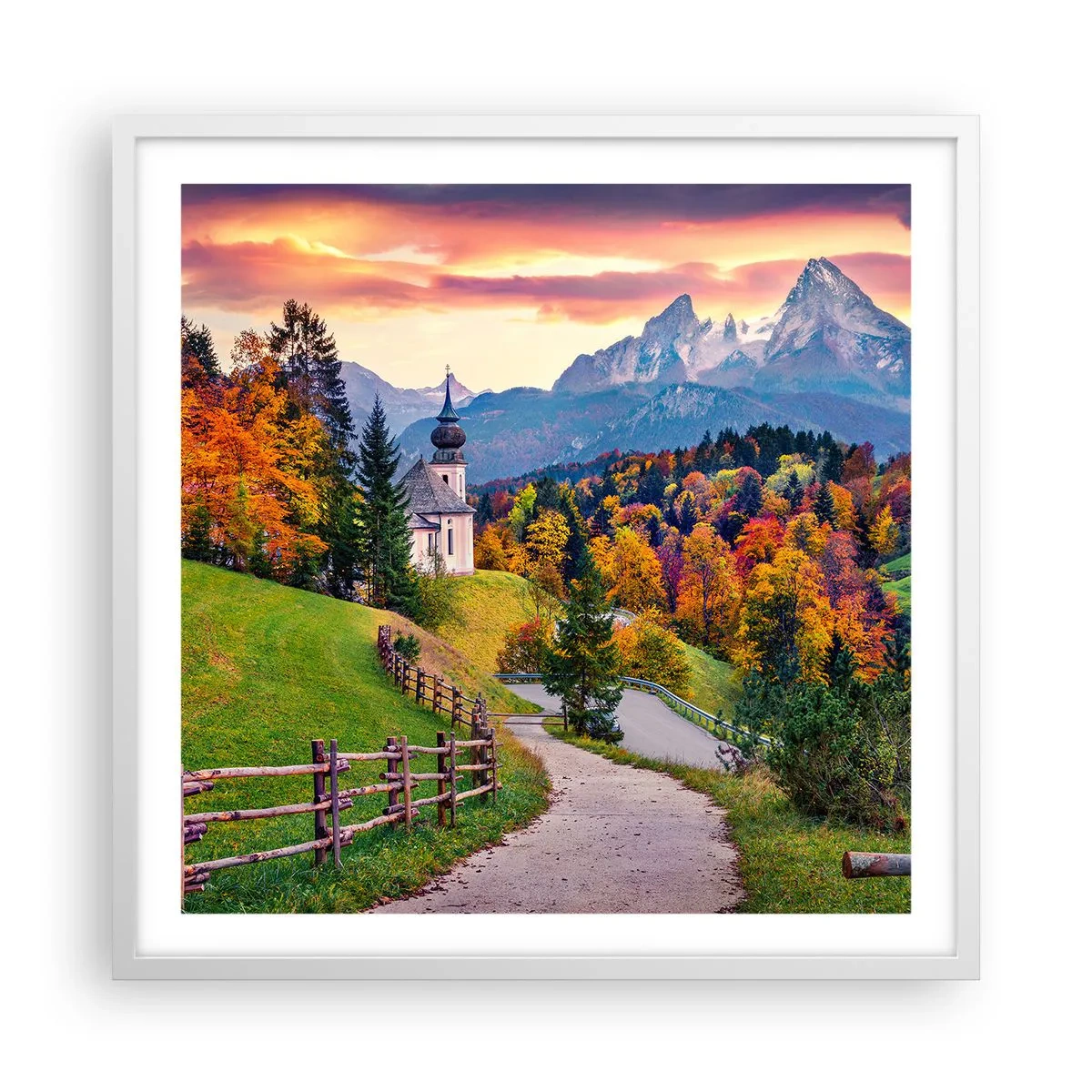 Póster en marco blanco - Paisaje como una pintura - 60x60 cm