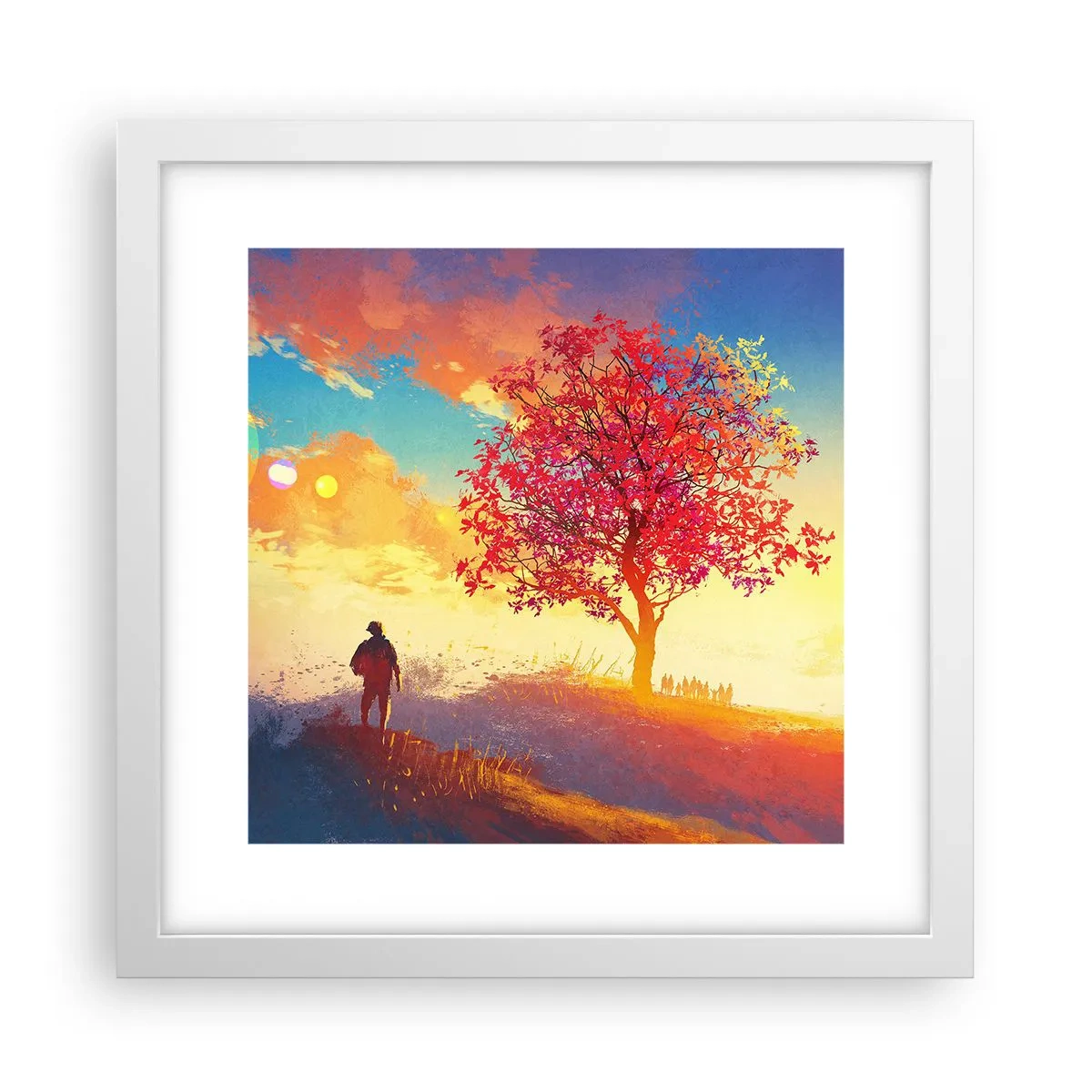 Póster en marco blanco - Un peregrino en su destino - 30x30 cm