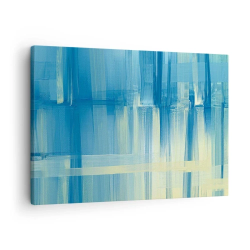Cuadro sobre lienzo - Impresión de Imagen - Un cuadro abstracto en tonos turquesa y azul con pinceladas geométricas. - 70x50cm - Composición en turquesa - Decoración de pared moderna para salón y dormitorio ARTTOR