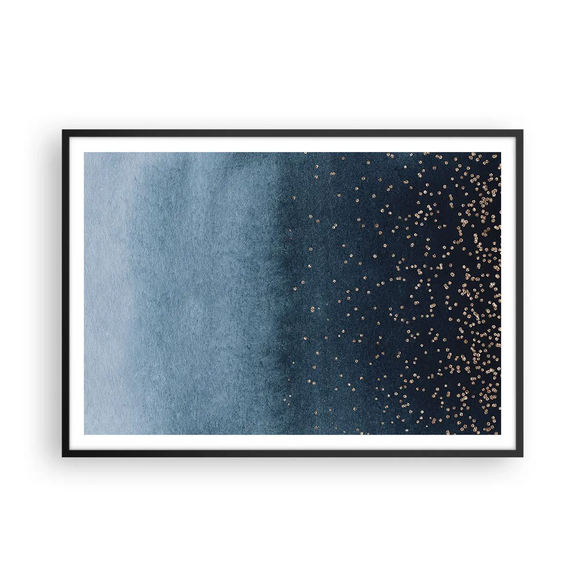 Póster en marco negro - Degradados azules con sutiles acentos dorados - 100x70cm - Composición - fases azules - Decoración de pared moderna para salón y dormitorio ARTTOR