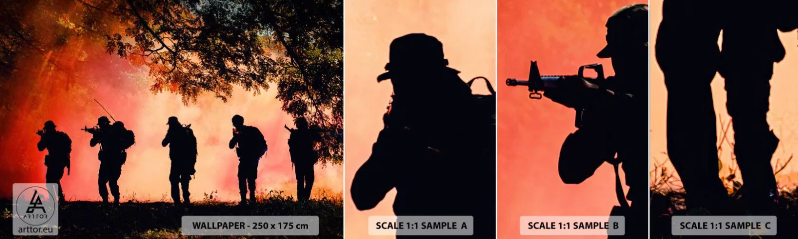 Muestra de fotomural autoadhesivo Deluxe Sticker - ...Todo para uno. - Soldado, Arma, Rifle - 100x30 cm