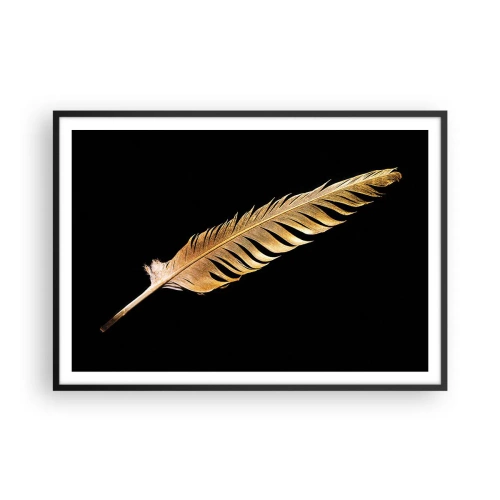 Póster en marco negro - Pluma dorada sobre fondo negro - 100x70cm - Pluma de alta calidad - Decoración de pared moderna para salón y dormitorio ARTTOR