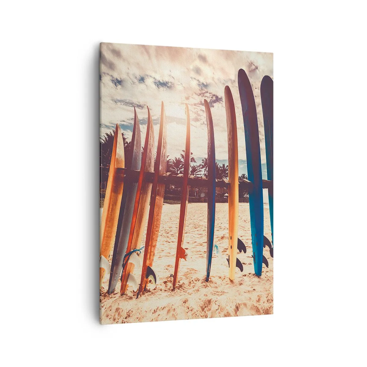 Cuadro sobre lienzo - Impresión de Imagen - Tablas de surf en la playa al atardecer - 70x100cm - Buenas noches, hasta mañana - Decoración de pared moderna para salón y dormitorio ARTTOR