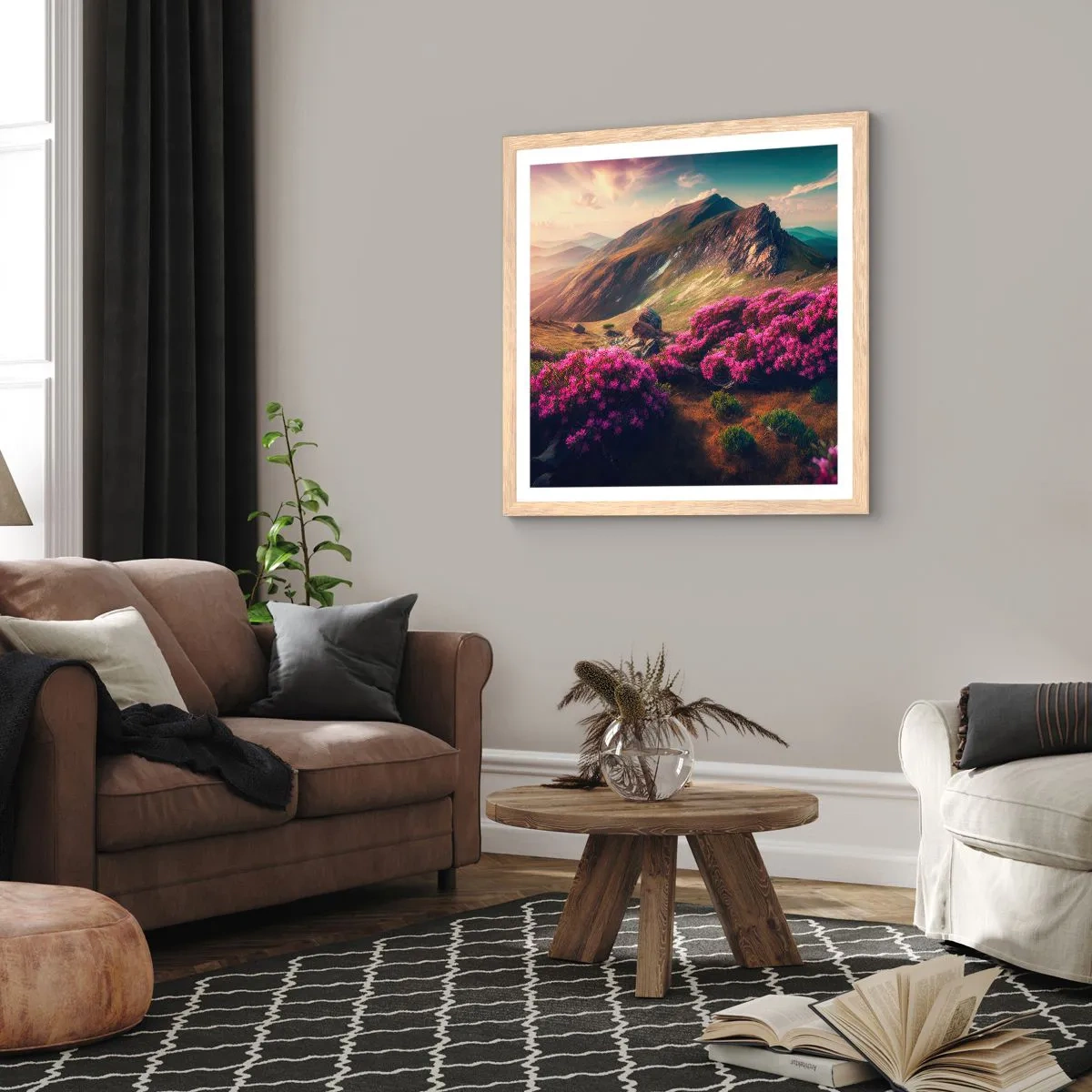 Póster en marco roble claro - Verano en las montañas - 50x50 cm