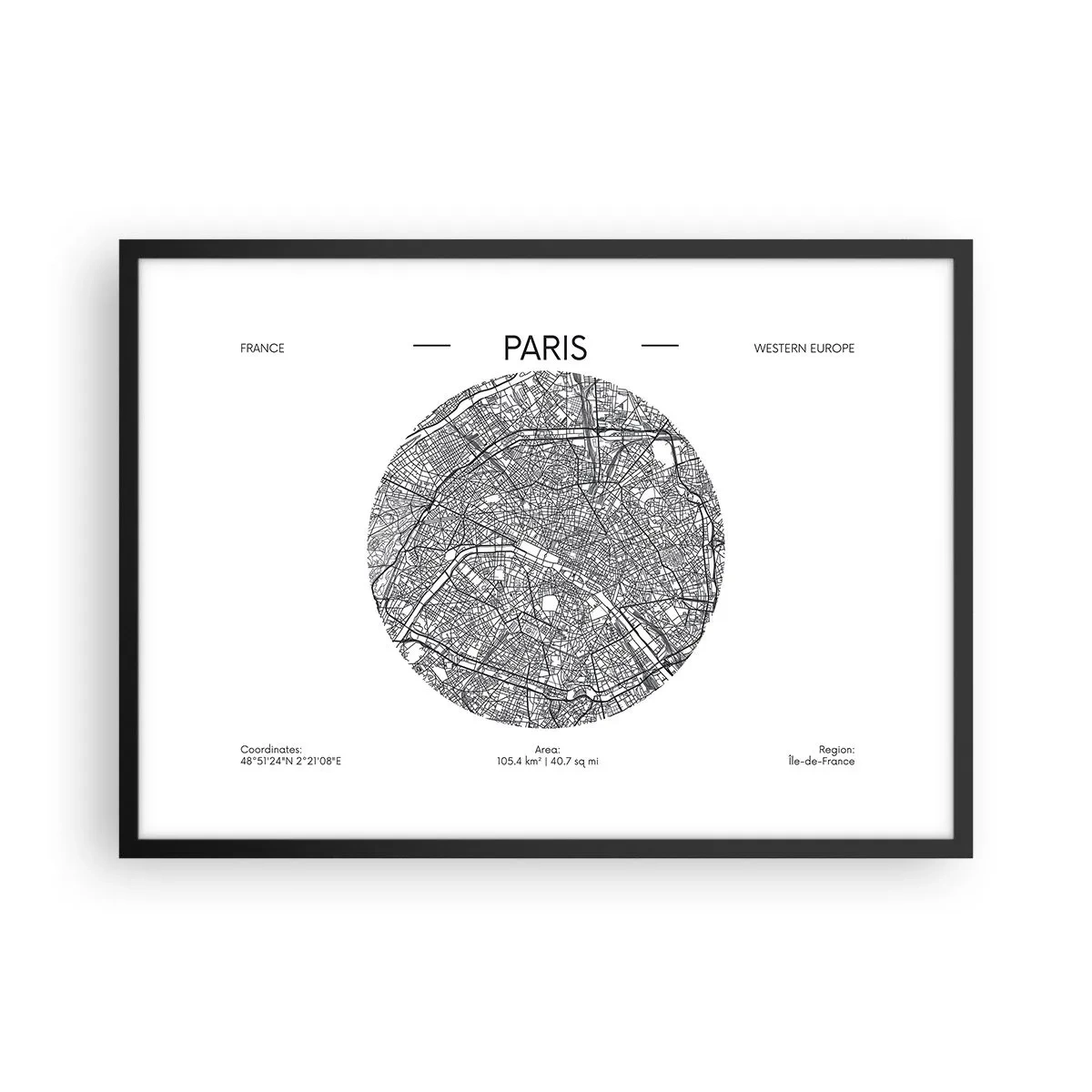 Póster en marco negro - Mapa de París en estilo minimalista - 70x50cm - Anatomía de París - Decoración de pared moderna para salón y dormitorio ARTTOR