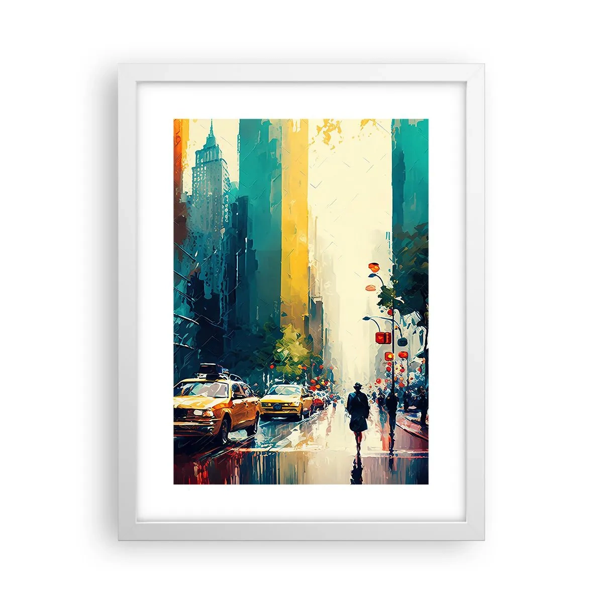 Póster en marco blanco - Nueva York - hasta la lluvia es colorida - 30x40 cm