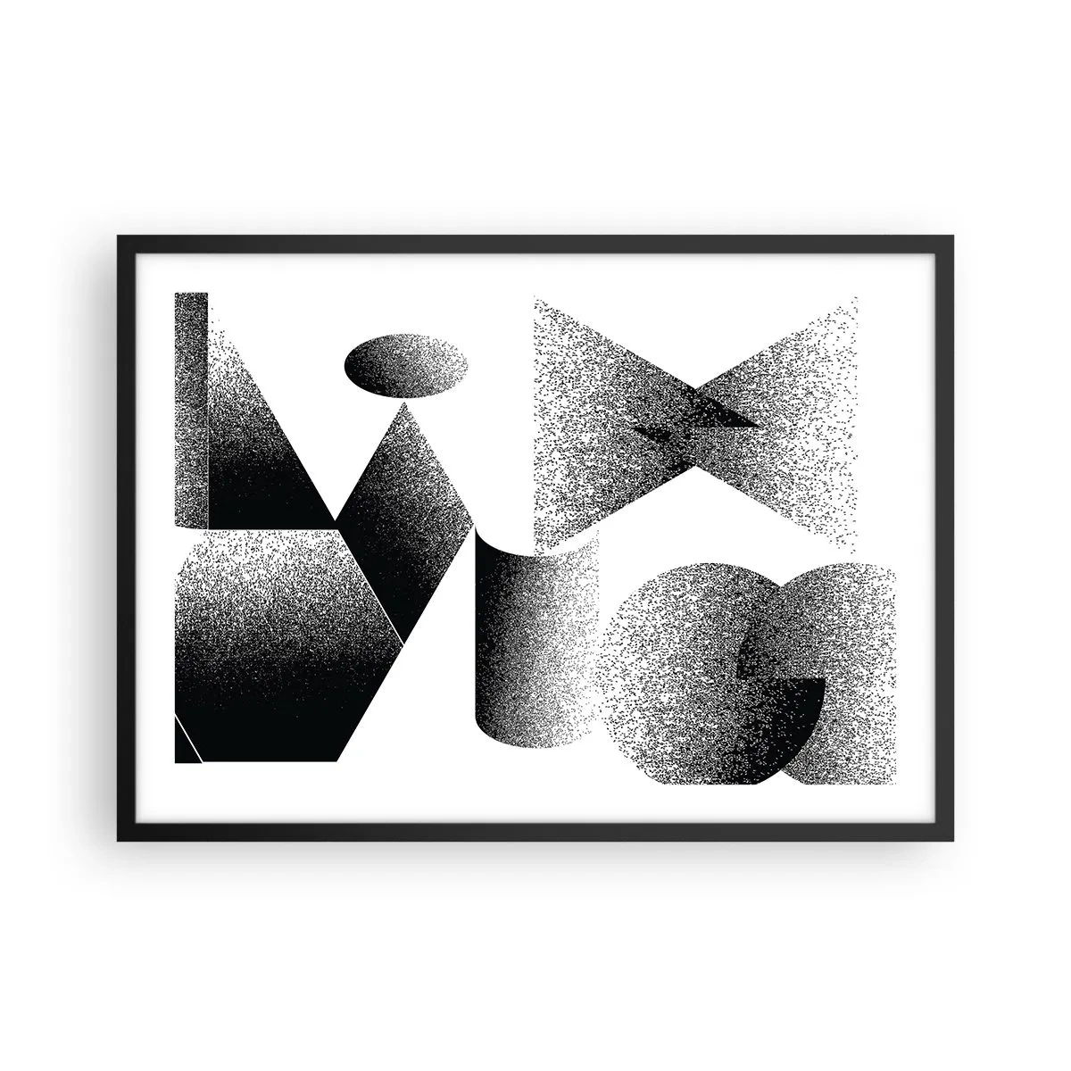 Póster en marco negro - Geometría compuesta por ángulos y formas ovaladas. - 70x50cm - Ángulos y óvalos - Decoración de pared moderna para salón y dormitorio ARTTOR