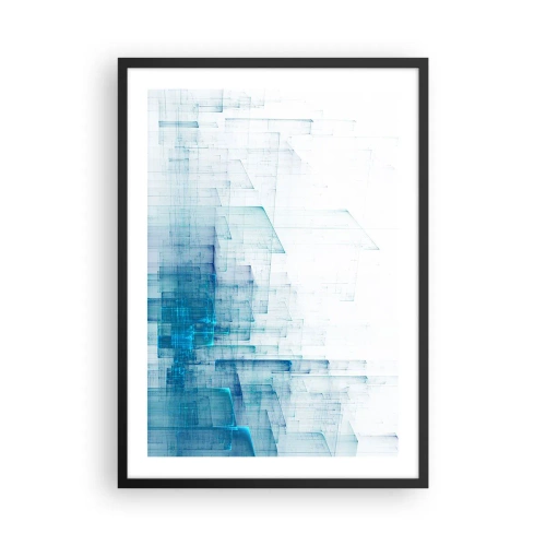 Póster en marco negro - Composición geométrica abstracta en tonos azules y blancos. - 50x70cm - Cómo se hizo el espacio - Decoración de pared moderna para salón y dormitorio ARTTOR