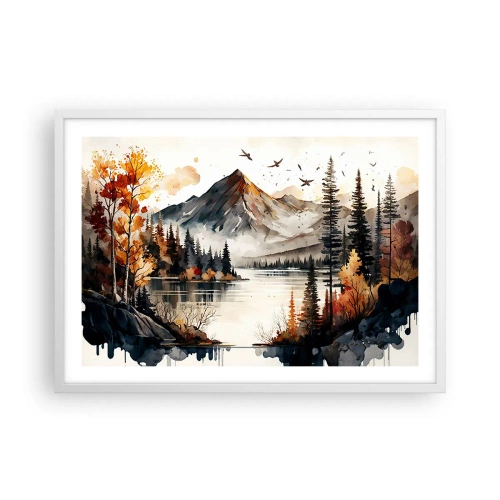 Póster en marco blanco - Otoño dorado en las montañas - 70x50 cm