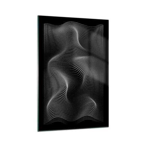 Cuadro sobre vidrio - Impresiones sobre Vidrio - Líneas blancas abstractas sobre un fondo negro - 70x100cm - La danza de la luz en el espacio - Decoración de pared moderna para salón y dormitorio ARTTOR