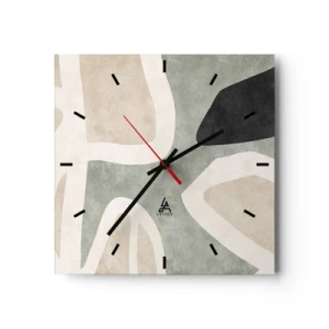 Reloj de pared - Reloj de vidrio - Composición con un toque negro - 40x40 cm