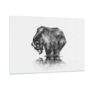 Cuadro sobre vidrio - Impresiones sobre Vidrio - Gráfico de un oso inclinado sobre la superficie del agua. - 120x80cm - Es bueno ver a alguien cercano - Decoración de pared moderna para salón y dormitorio ARTTOR