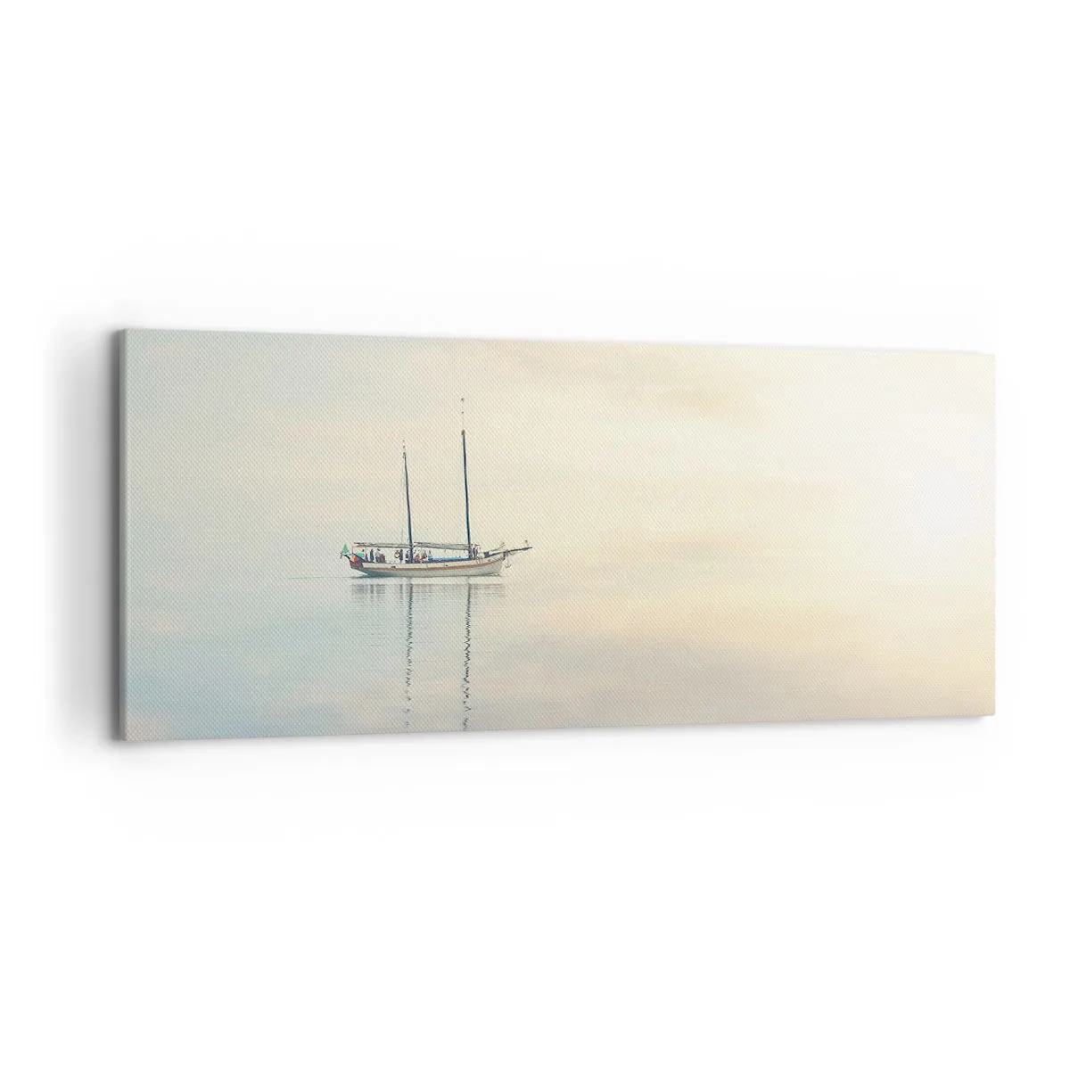 Cuadro sobre lienzo - Impresión de Imagen - Un barco en un mar en calma bajo una luz suave. - 120x50cm - En un mar de silencio - Decoración de pared moderna para salón y dormitorio ARTTOR