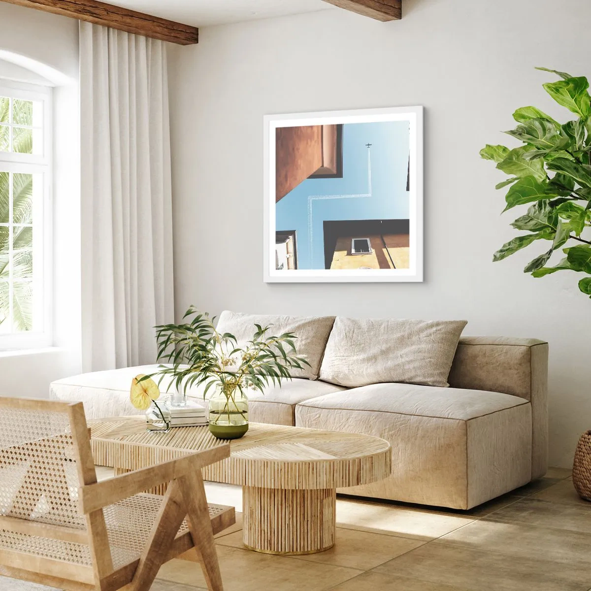 Póster en marco blanco - Por encima del laberinto urbano - 40x40 cm