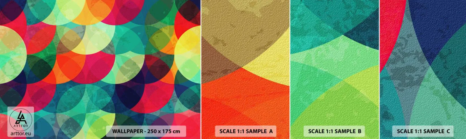 Muestra De Fotomural Standard Eco - Ascensión circular - Abstracción, Pedazo, Círculos coloridos - 100x30 cm