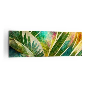 Cuadro sobre lienzo - Impresión de Imagen - Hojas tropicales coloridas sobre un fondo claro - 160x50cm - Los colores del trópico - Decoración de pared moderna para salón y dormitorio ARTTOR
