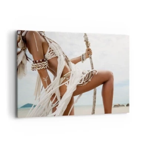 Cuadro sobre lienzo - Impresión de Imagen - Figura de una mujer con adornos y ropa étnica con el telón de fondo de un paisaje tropical. - 100x70cm - Sacerdotisa del sol - Decoración de pared moderna para salón y dormitorio ARTTOR