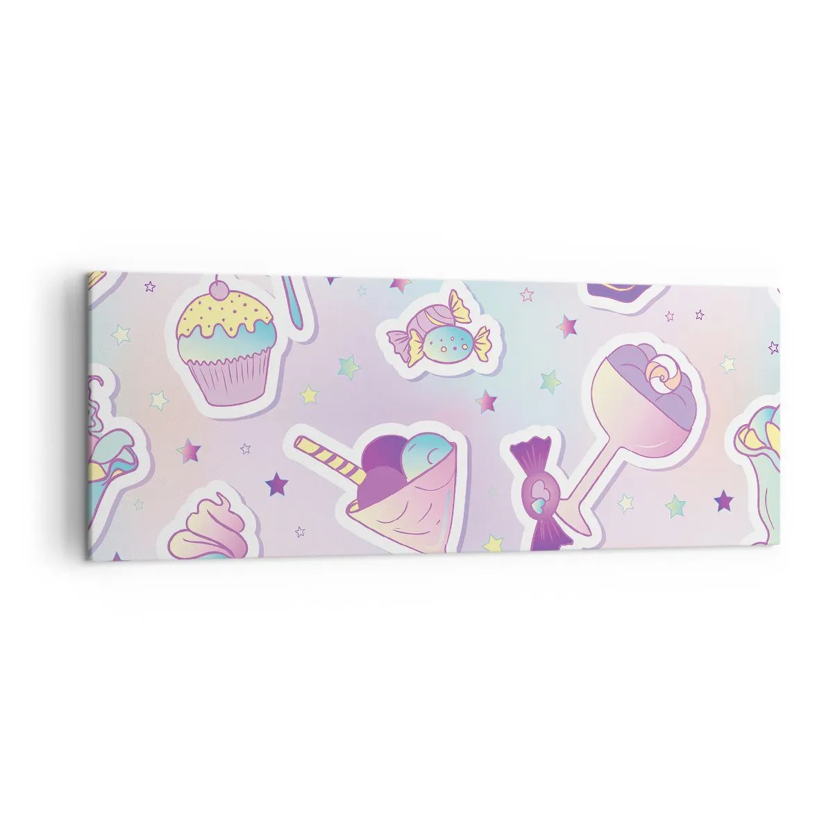 Cuadro sobre lienzo - Impresión de Imagen - Patrones pastel con dulces y postres. - 140x50cm - Cumplir años todos los días - Decoración de pared moderna para salón y dormitorio ARTTOR