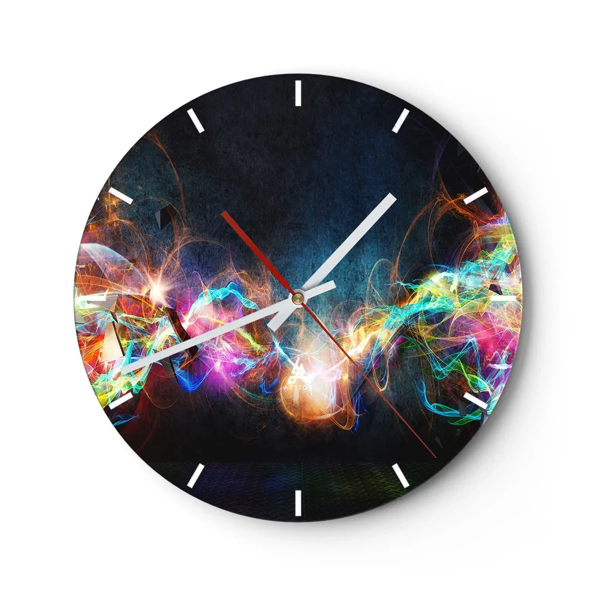Reloj de pared - Reloj de vidrio - Una imagen de rayas de luz de colores sobre un fondo oscuro. - 30x30cm - Alegremente contra la oscuridad - Decoración de pared moderna para salón, cocina y dormitorio ARTTOR