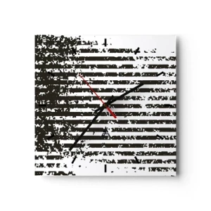 Reloj de pared - Reloj de vidrio - Líneas abstractas con efecto desgastado en blanco y negro. - 30x30cm - Ritmo y ruido - Decoración de pared moderna para salón y dormitorio ARTTOR