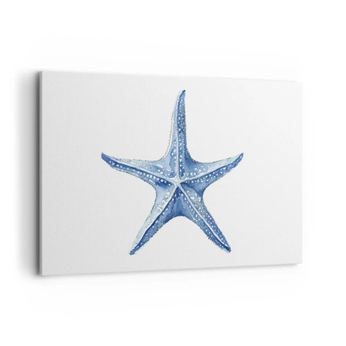 Cuadro sobre lienzo - Impresión de Imagen - Estrella de mar azul sobre fondo blanco en estilo minimalista. - 120x80cm - Estrella de mar - Decoración de pared moderna para salón y dormitorio ARTTOR