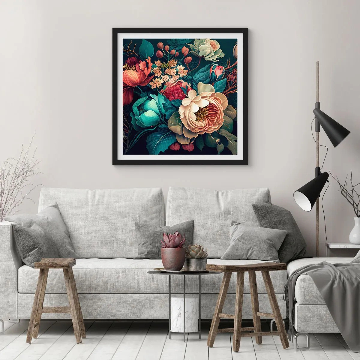 Póster en marco negro - Encanto del siglo XIX - 60x60 cm