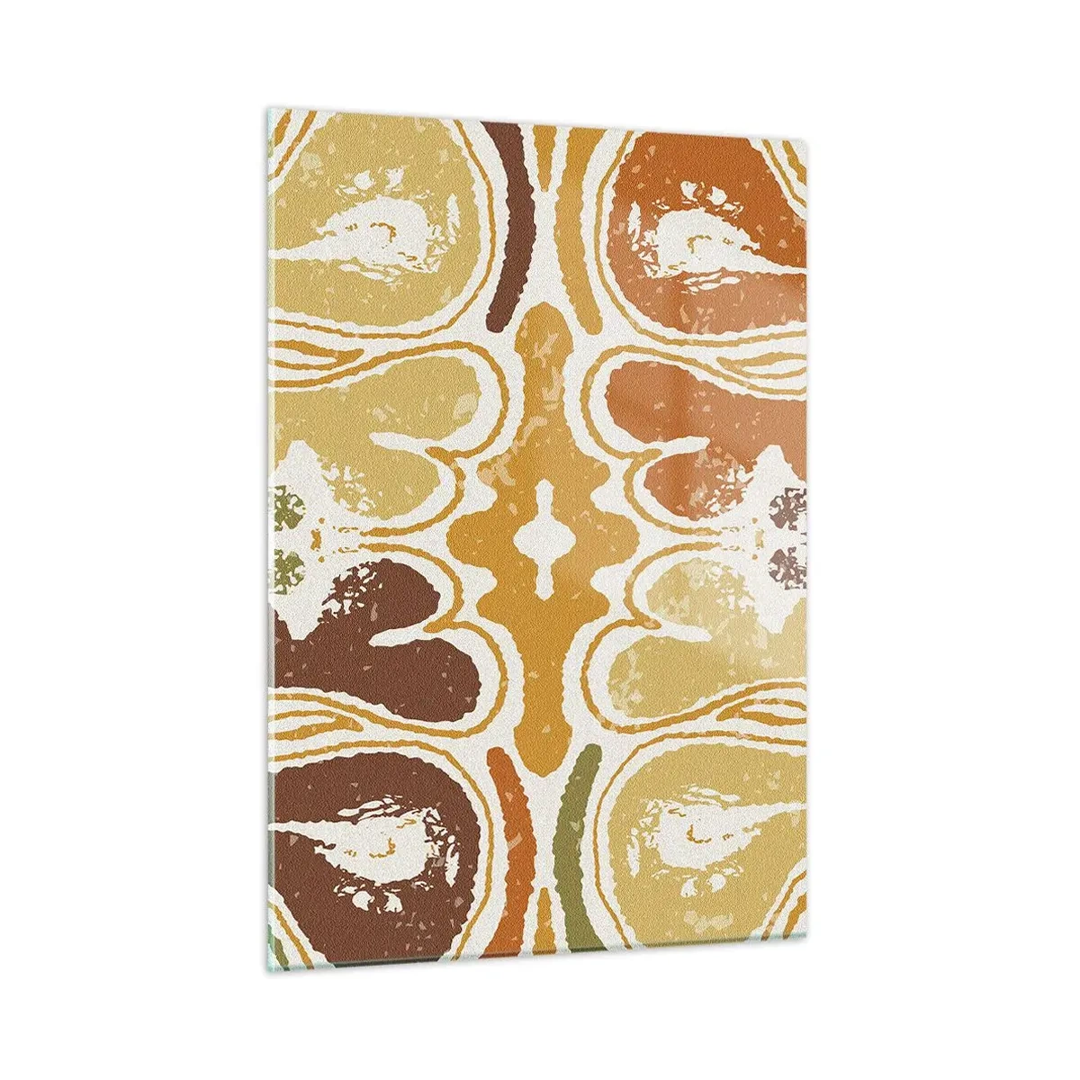 Cuadro sobre vidrio - Impresiones sobre Vidrio - Abstracción simétrica en tonos terrosos cálidos. - 50x70cm - Abstracción sentimental - Decoración de pared moderna para salón y dormitorio ARTTOR