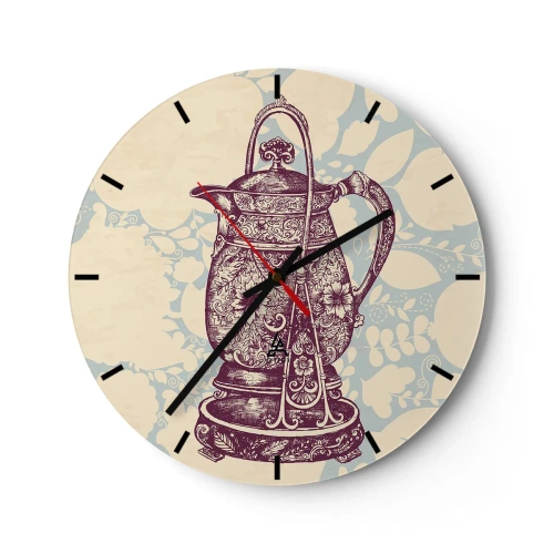 Reloj de pared - Reloj de vidrio - Una jarra vintage decorada con un estampado floral en el fondo. - 30x30cm - La belleza de lo cotidiano - Decoración de pared moderna para salón, cocina y dormitorio ARTTOR