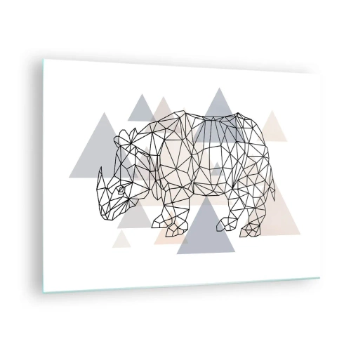 Cuadro sobre vidrio - Impresiones sobre Vidrio - Dibujo geométrico de un rinoceronte sobre un fondo claro. - 70x50cm - Estructura de la fuerza - Decoración de pared moderna para salón y dormitorio ARTTOR