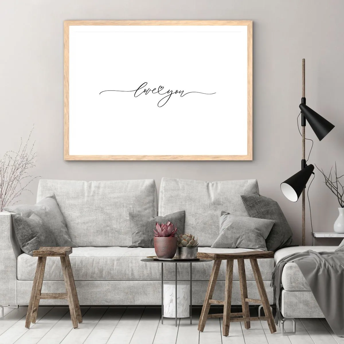 Póster en marco roble claro - Negro sobre blanco - 40x30 cm