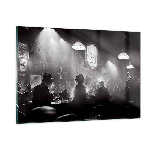 Cuadro sobre vidrio - Impresiones sobre Vidrio - Escenario de jazz en blanco y negro en el interior de un club - 120x80cm - En clave de jazz - Decoración de pared moderna para salón y dormitorio ARTTOR