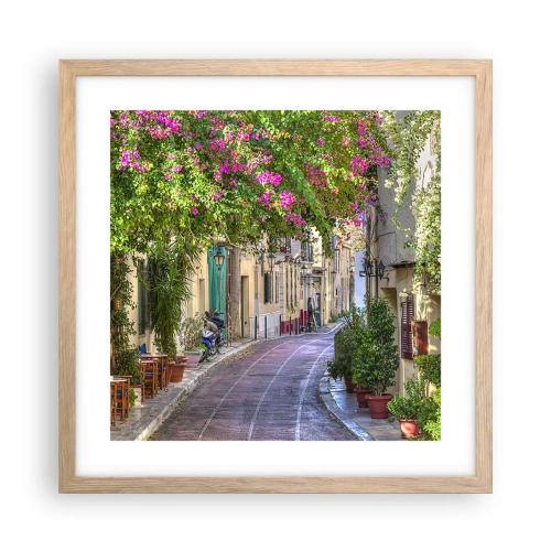 Póster en marco roble claro - Un callejón floreciente - 40x40 cm