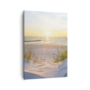 Cuadro sobre lienzo - Impresión de Imagen - Una playa de arena con vistas a la puesta de sol sobre el mar. - 50x70cm - El sonido del mar, el canto de los pájaros, una playa virgen entre las dunas... - Decoración de pared moderna para salón y dormitorio AR