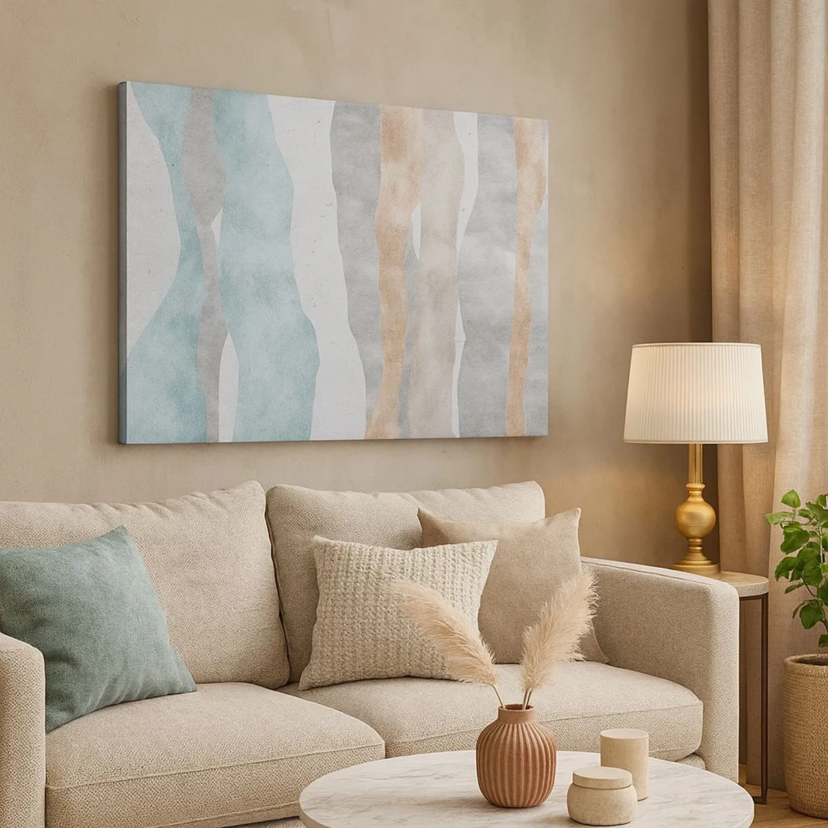 Cuadro sobre lienzo - Impresión de Imagen - Rayas abstractas en tonos pastel - 70x50cm - Un estudio de la cercanía - Decoración de pared moderna para salón y dormitorio ARTTOR