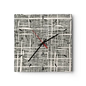 Reloj de pared - Reloj de vidrio - Un patrón geométrico que se asemeja a una cuadrícula sobre un fondo claro. - 30x30cm - Composición del tejido - Decoración de pared moderna para salón y dormitorio ARTTOR