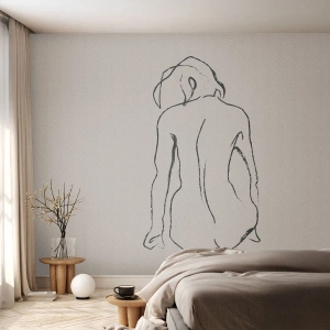 Fotomural Premium Canvas - Un boceto sutil de la silueta de una niña desde atrás. - 100x70cm - Esbozos de una espalada - Decoración de pared moderna para salón y dormitorio ARTTOR
