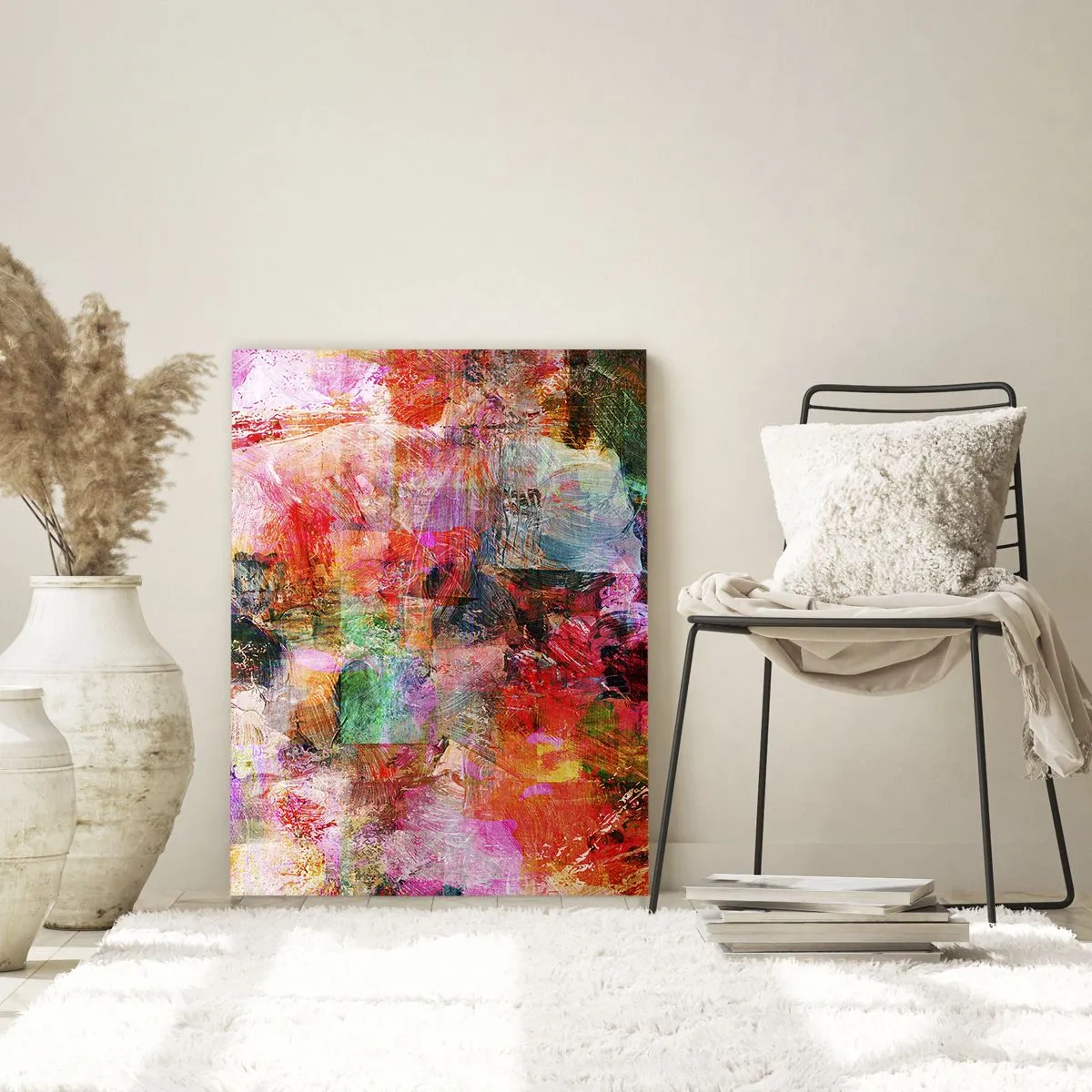 Cuadro sobre vidrio - Impresiones sobre Vidrio - Una composición abstracta con tonos dominantes de rosa y rojo. - 80x120cm - Un viaje a través del rosa - Decoración de pared moderna para salón y dormitorio ARTTOR