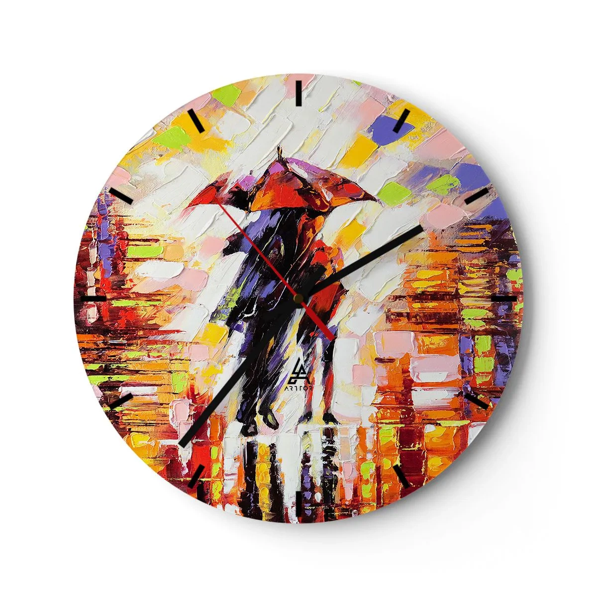 Reloj de pared - Reloj de vidrio - Juntos a través de la noche y la lluvia - 40x40 cm