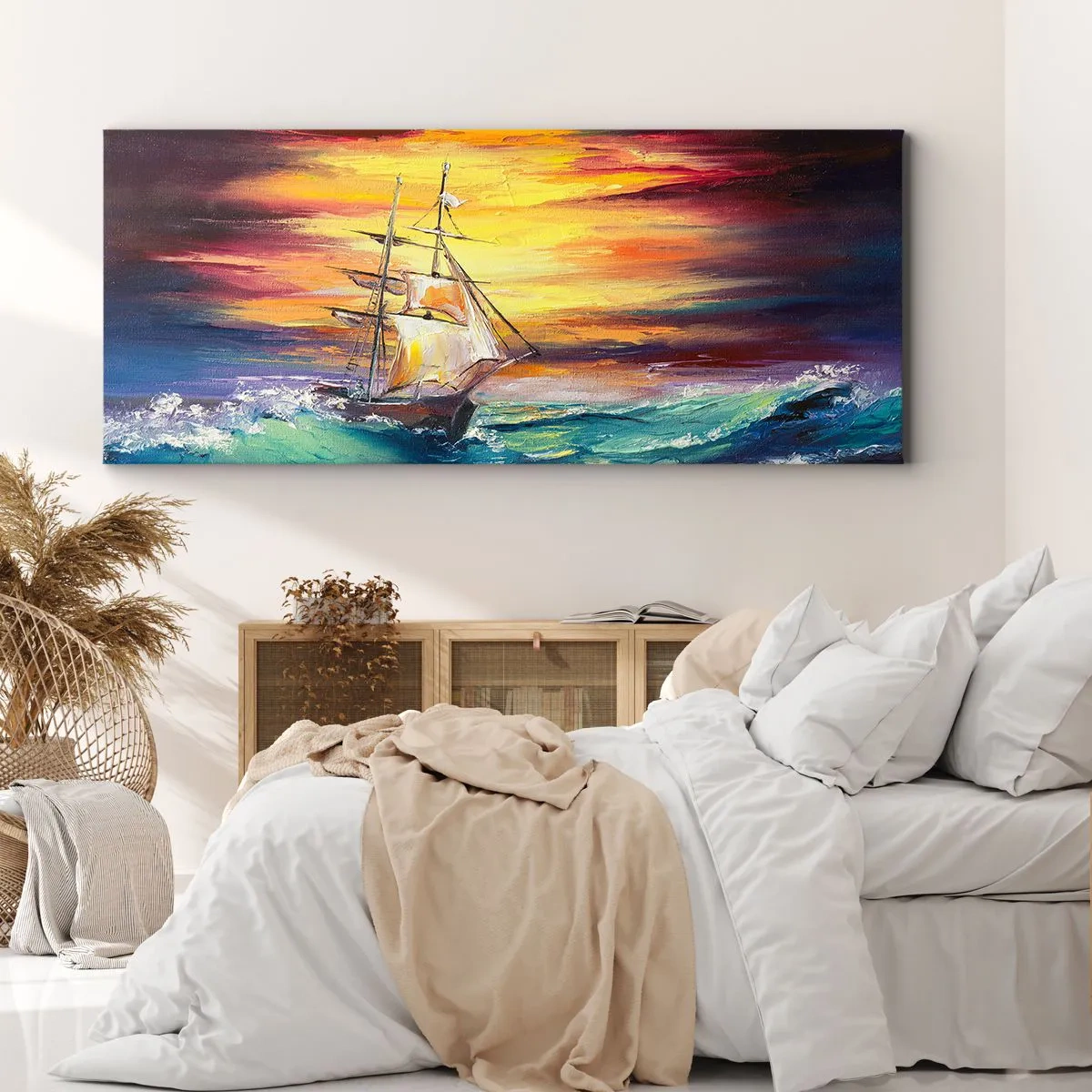 Cuadro sobre lienzo - Impresión de Imagen - Valientemente surcando las olas - 100x40 cm